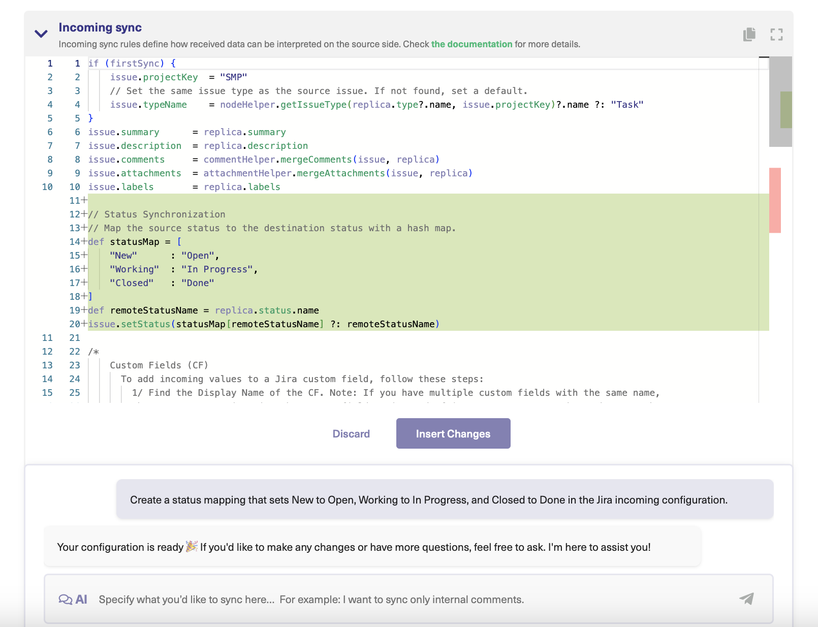 AI-assisted servicenow jira sync scripts 